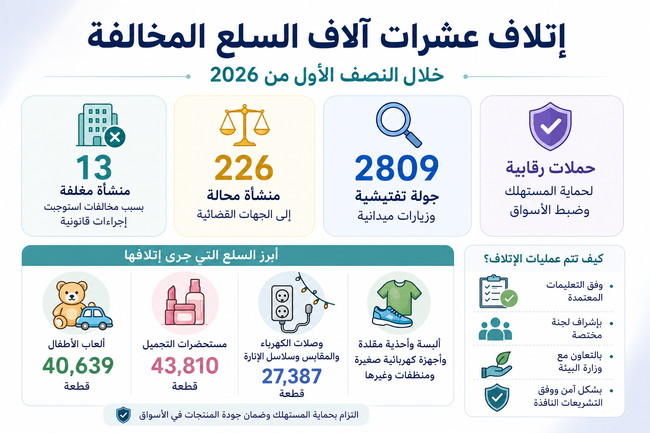 أرقام صادمة.. إتلاف آلاف المنتجات المخالفة وإحالة 226 منشأة للقضاء