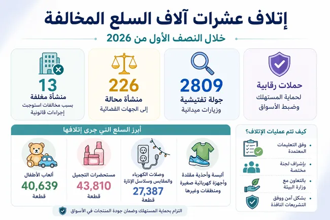 أرقام صادمة.. إتلاف آلاف المنتجات المخالفة وإحالة 226 منشأة للقضاء