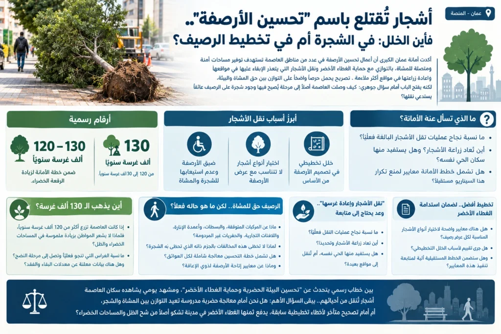 أشجار تُقتلع باسم "تحسين الأرصفة".. فأين الخلل: في الشجرة أم في تخطيط الرصيف؟