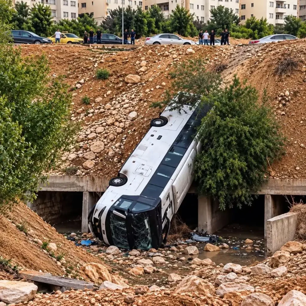 حادث مروع.. وفاة و40 مصابًا إثر تدهور حافلة على طريق المطار