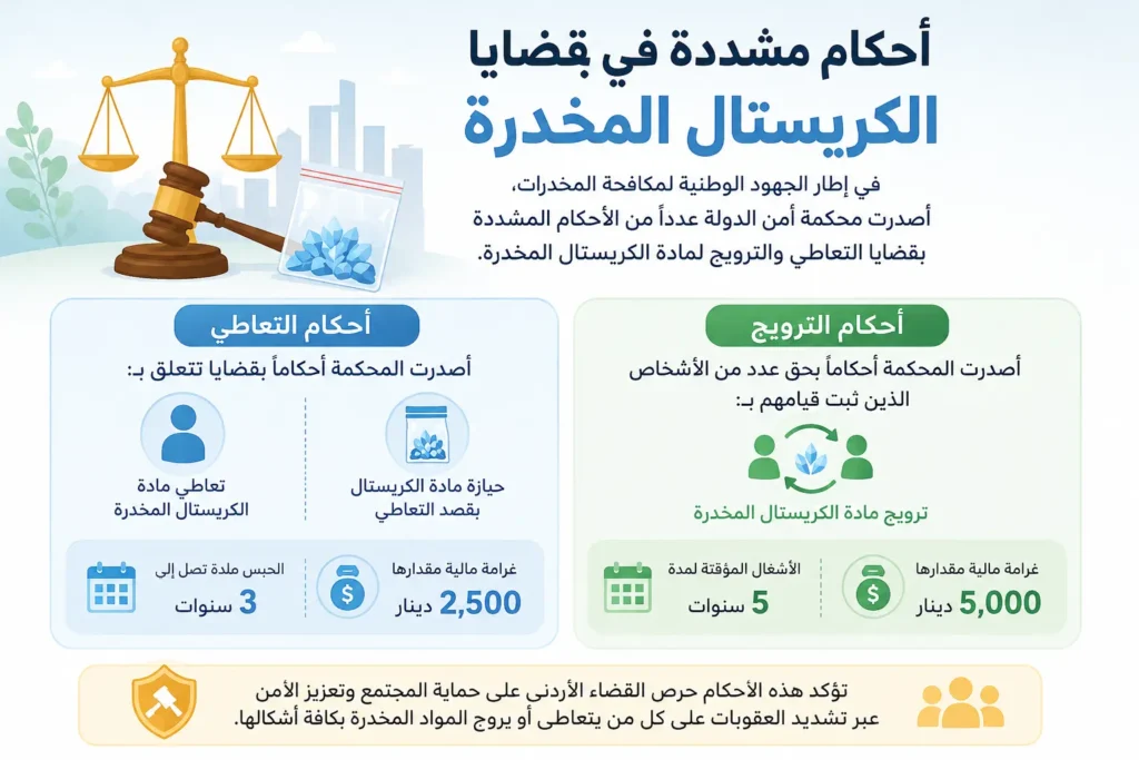 أحكام قضائية مشددة بحق مروجي الكريستال ومتعاطيه في الأردن