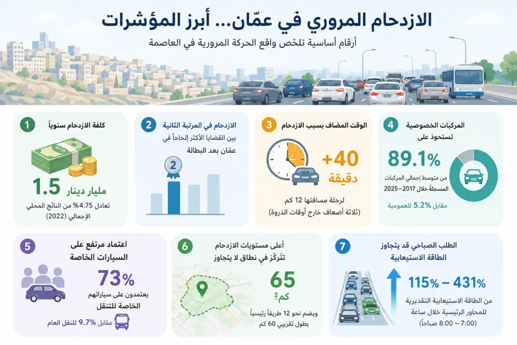 1.5 مليار دينار فاتورة الازدحام في عمّان.. ما الحلول الممكنة؟